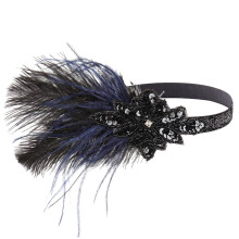 Coiffe burlesque vintage noire ornée de plumes d'autruche