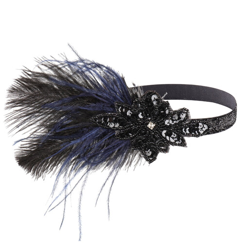 Schwarzer Vintage-Burlesque-Kopfschmuck mit Straußenfedern