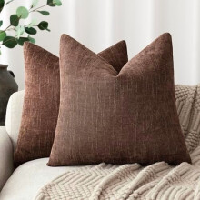 Chenille sierkussenhoes 26x26 inch roodbruin (2 stuks)