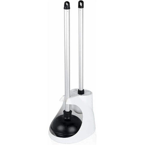 Ensemble ventouse WC, manche en aluminium, support blanc