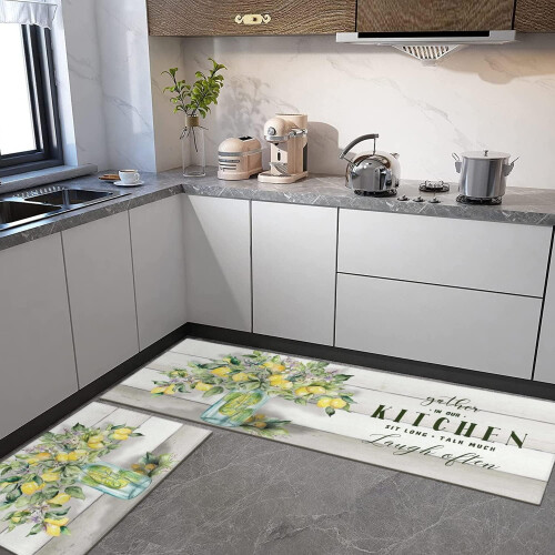 Lemon Kitchen Mat Set 2 pcs Non-Skid Washable Rubber 1