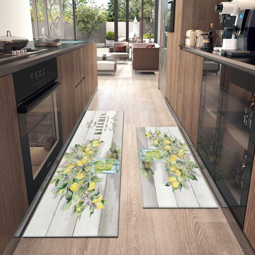 Lemon Kitchen Mat Set 2 pcs Non-Skid Washable Rubber 2