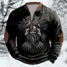 Pullover mit nordischer Mythologie und halbem Reißverschluss am Kragen