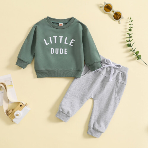 Conjunto de roupa infantil de outono com moletom estampado com letras e 1