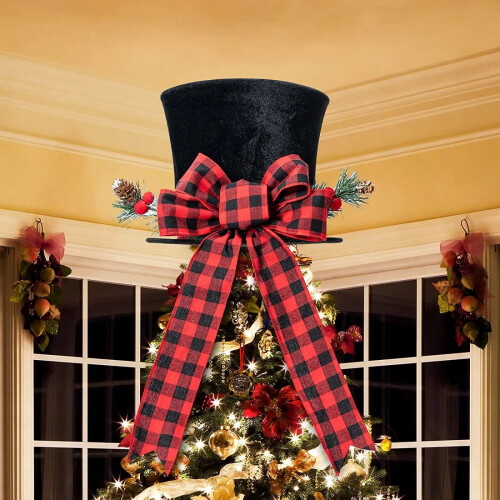 Christmas Hat Decoration Black Retractable Tree Topper with 1