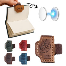 Marque-page en cuir avec porte-stylo et nom gravé personnalisé (1 pièce)
