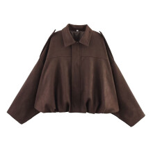 Women's Suede Jacket Spring Lapel Coat Casual Oversized Long Sleeves Trendy Streetwear Outerwear