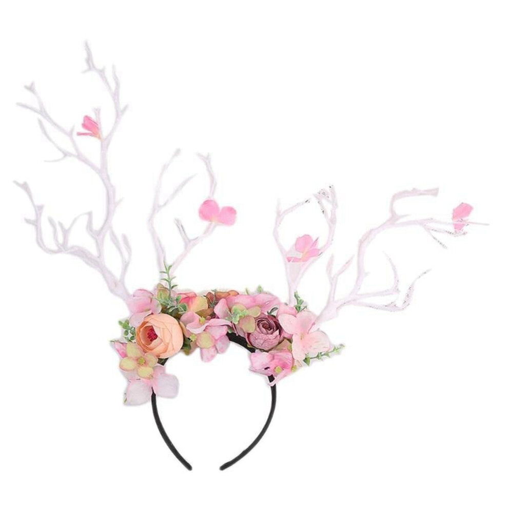 Gothic deer horn headband with floral twig design
