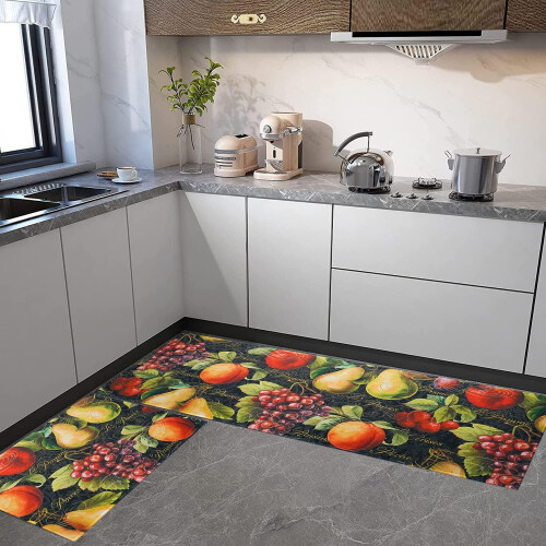 Kitchen Rugs Set Vintage Black Farmhouse 2 pcs 1