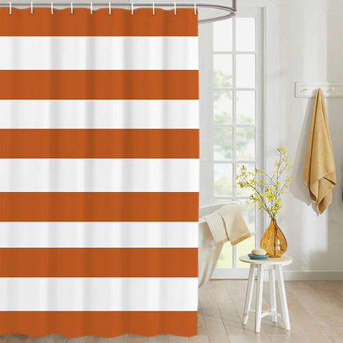 Duschvorhang Orange-Weiß gestreift, wasserdicht, Polyester 1