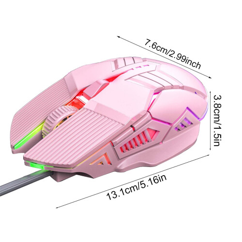 Ratón gaming rosa con cable RGB, 4 niveles de DPI y macro. 2