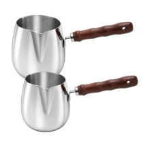 Set van 2 Turkse Koffiepotten, 300 Ml/600 Ml Melkverwarmer met Houten Handvat, Koffiezetapparaat met Warmhoudfunctie voor op Het Fornuis