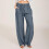 Calça feminina casual de algodão misto com pernas largas e elástico. 2