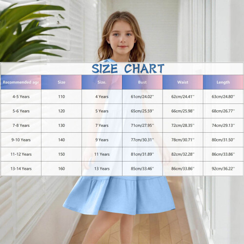 Mädchen-Sommerkleid, hellblau, Rüschenärmel, gestufter A-Linien-Schnitt, Midi 2
