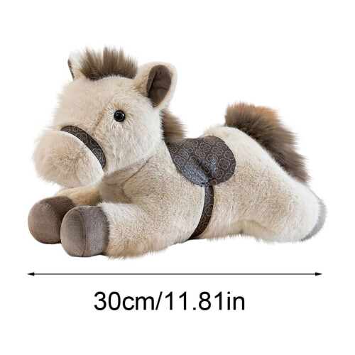 Cavalo de pelúcia branco deitado com sela, 30 cm (12 polegadas) 1