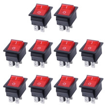 10PCS KCD4 Rocker 6 Pins 16A/250V with Red Light Indicator, 2 Position Toggle Switches