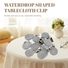 10-Piece Set of Light Gray Marble Tablecloth Weights with Teardrop Pendants and Stainless Steel Clip for Outdoor Picnics
