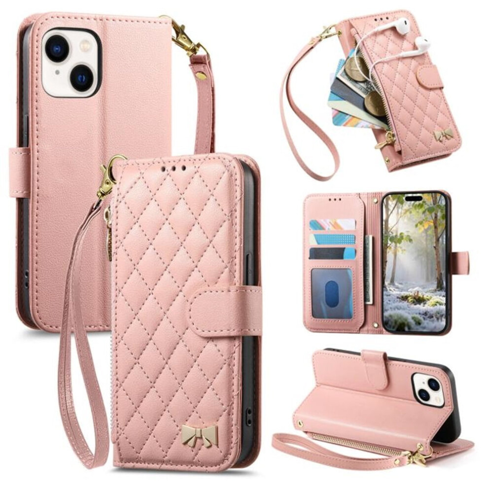 Pu Leather Bowknot Flip Wallet Case For Iphone 15 Pink 941196976338