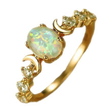 Oval White Opal Moon Ring Retro Style 1 Piece