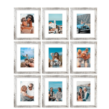 Ensemble de 9 cadres photo en bois composite blanc vieilli