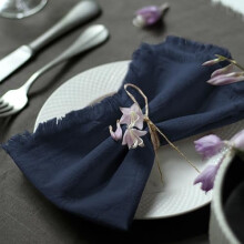Serviettes en coton Ă franges 45 x 45 cm, lot de 12, bleu marine