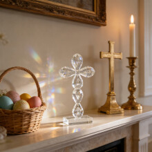Anjo e cruz decorativos em cristal (1 peça)