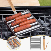 Stainless Steel Hot Dog Roller with Wooden Handle 5-Slot