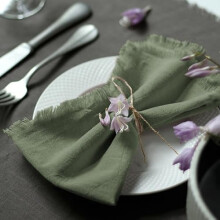 Serviettes de table en coton faites main, vert sauge, 45 x 45 cm, lot de 6