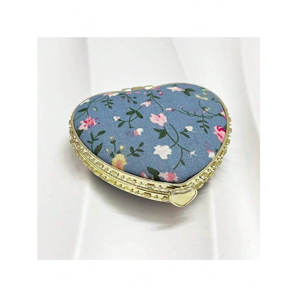Heart-shaped folding makeup mirror double-sided with fabric