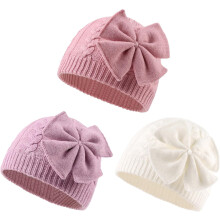 Beanie Cniotáilte le Líneáil Cadáis do Chailíní 0-6 Bliana d'Aois