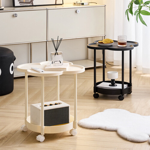 Round 2-Tier Side Table with Removable Tray White