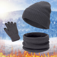 Set de căciulă de iarnă, eșarfă și mănuși, căptușite cu fleece, tricotate, gri