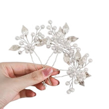 Pinzas para el cabello de boda con diseño floral, color plata, juego de 3 piezas.