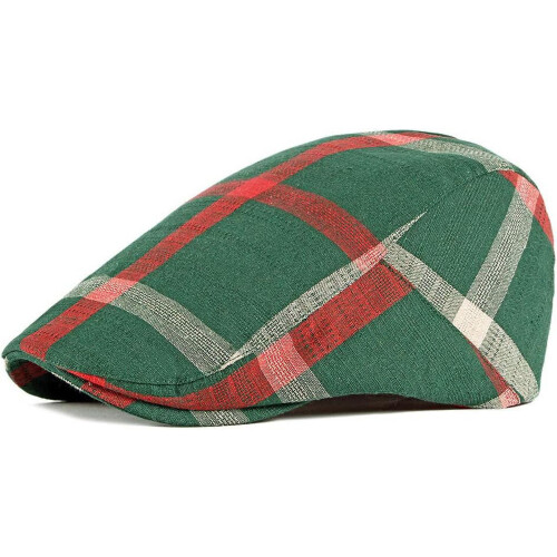 Boné masculino de algodão com estampa xadrez listrada e ajustável.