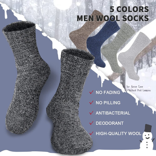 Men's Wool Socks Velvet Thick Solid Color 5 Pairs 2
