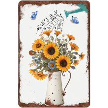 Gul Margueritbuket Metalskilt 8x12 tommer Vintage