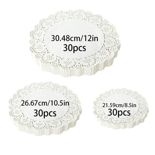 White Lace Paper Doilies Rectangle Round 90 pcs