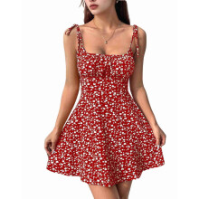 Dames boho-jumpsuit met bloemenprint en smokwerkdetails, rood, maat M