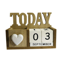 Calendário de mesa e porta-lápis de madeira 16,3 x 2,1 x 4,7 polegadas