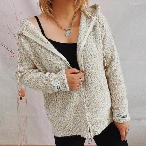 Strickpullover mit Kapuze und Reißverschluss für Damen 1