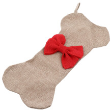 Chaussette de Noël en toile de jute en forme d'os pour chien (1 pièce)