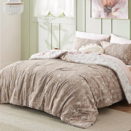 Light Taupe Floral Comforter Set Twin/Twin XL 2-Piece 1