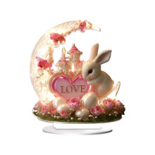 Decoración acrílica rosa con luna y conejo para el Día de San Valentín