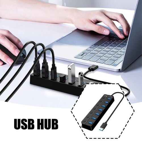 Hub USB 3.0 de 7 puertos con adaptador de corriente y cable de 30 cm. 1