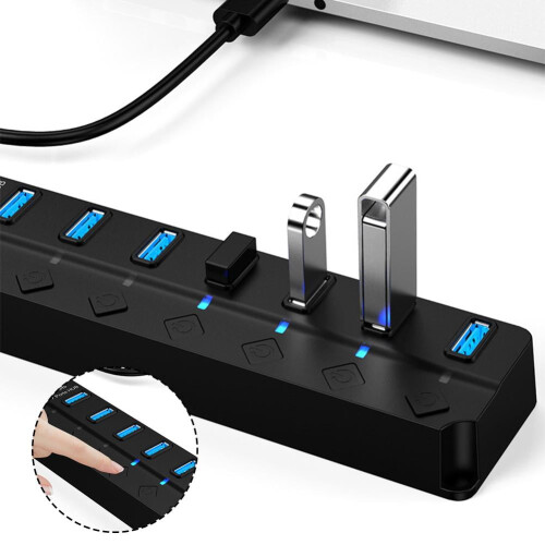 Hub USB 3.0 de 7 puertos con adaptador de corriente y cable de 30 cm. 2