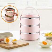 Fiambrera Bento de 3 niveles de acero inoxidable con tapa, color rosa.