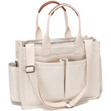 Borsa tote in tela da donna con numerose tasche, grande