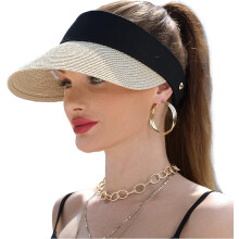 Visera de paja para mujer con protección UPF50+ y ala ancha.