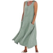 Abito estivo da donna con scollo a V, senza maniche e tasca.