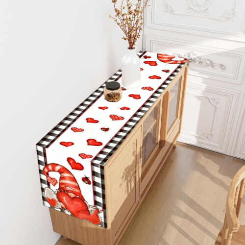 Caminho de mesa xadrez búfalo com corações, 72 x 14 polegadas